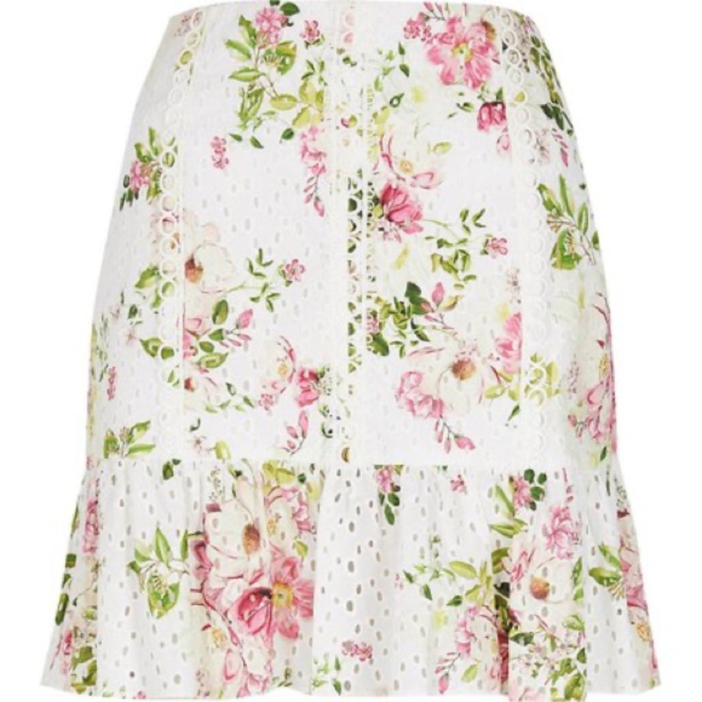 NWT River Island White Broidery Peplum Skirt, 6